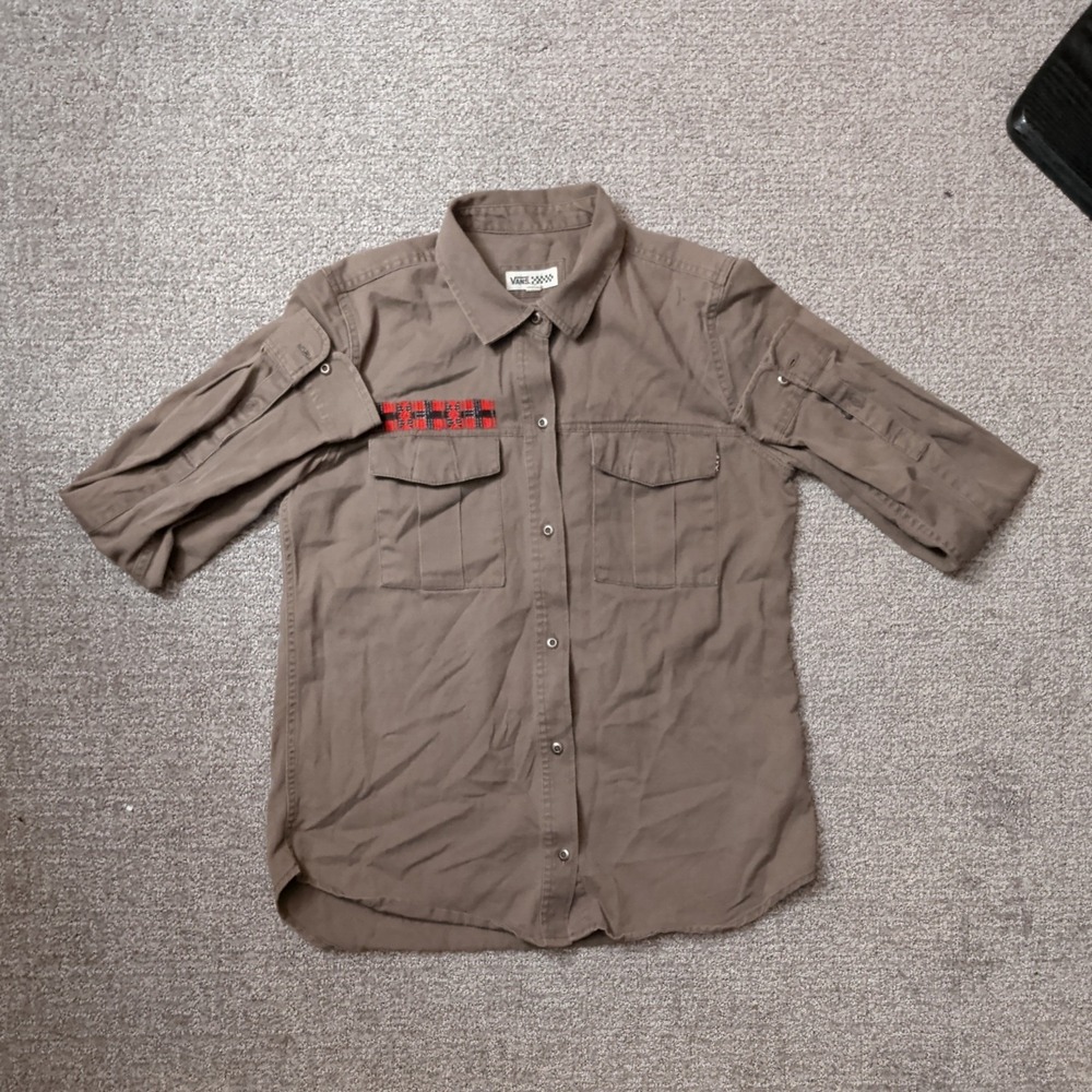 Vans Off The Wall Women's L Camo Green Snap Shirt Jacket, Military Skate Style